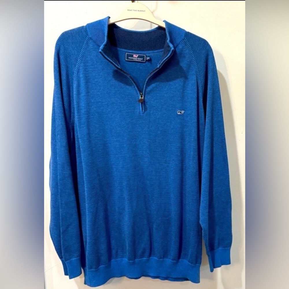 Vineyard Vines Men's Blue long Sleeve Cotton Quarter zip-front Shirt Size 2X